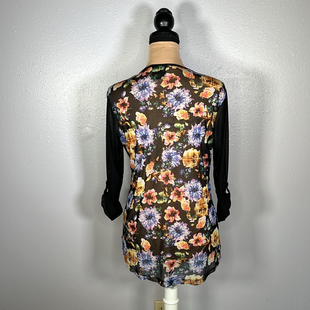 Sheer Mesh floral print drawstring top sz S | whimsigoth feminine grunge Y2K - Picture 3 of 10